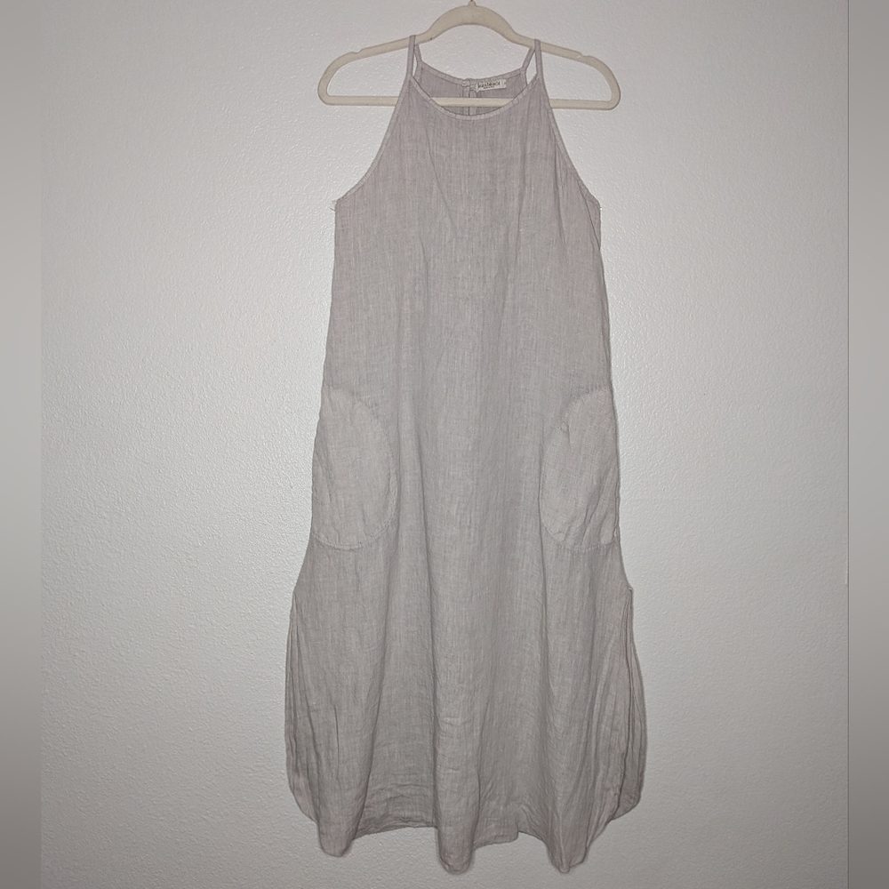 Laura Bianchi Womens Gray Linen Lagenlook Halter Neck Midi Dress S